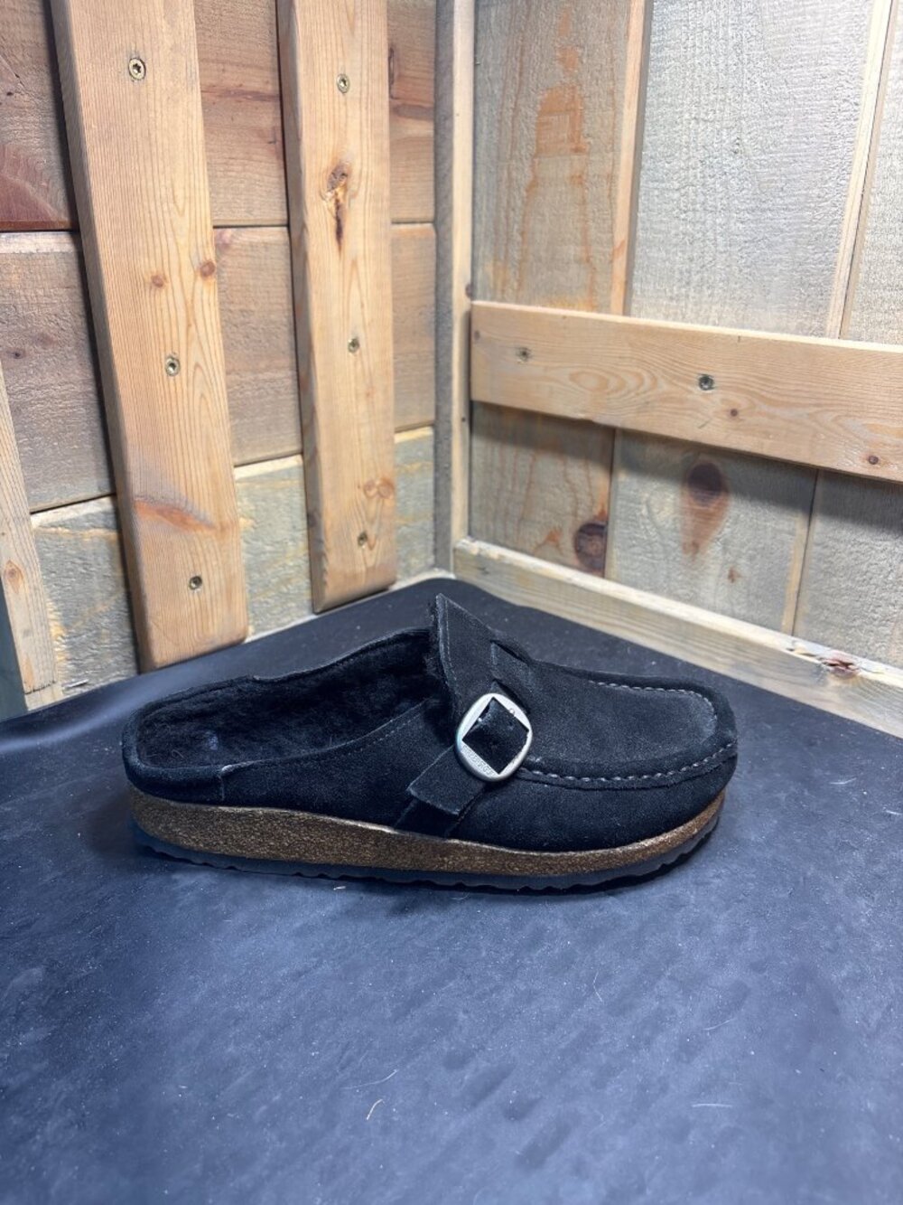 Birkenstock Buckley Black Suede Shearling Clog Unisex Size US W7 US M5 EU 38 - Picture 6 of 11